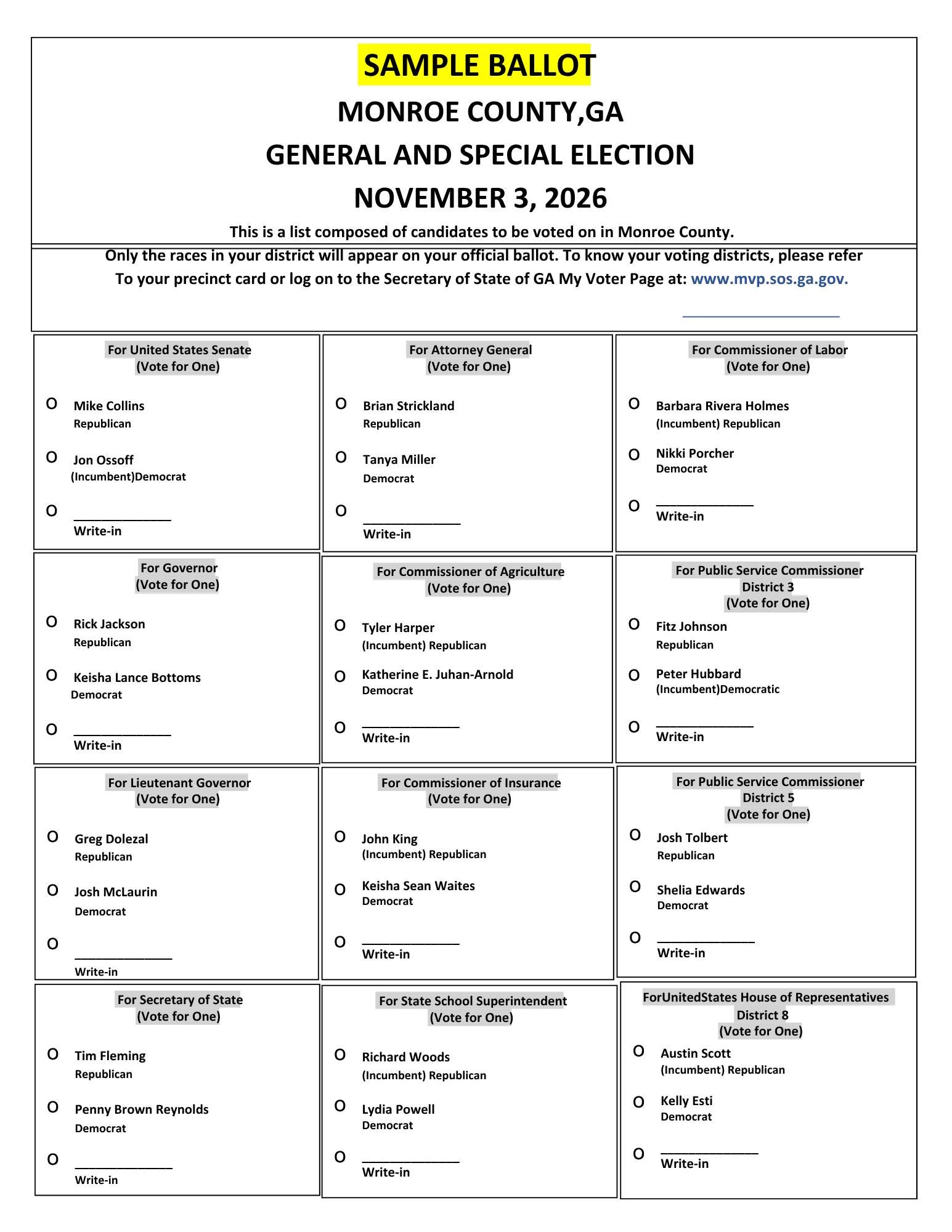 Colorodo Voting Map Sample Ballot for the Nov. 3, 2026 General and Special Election ...