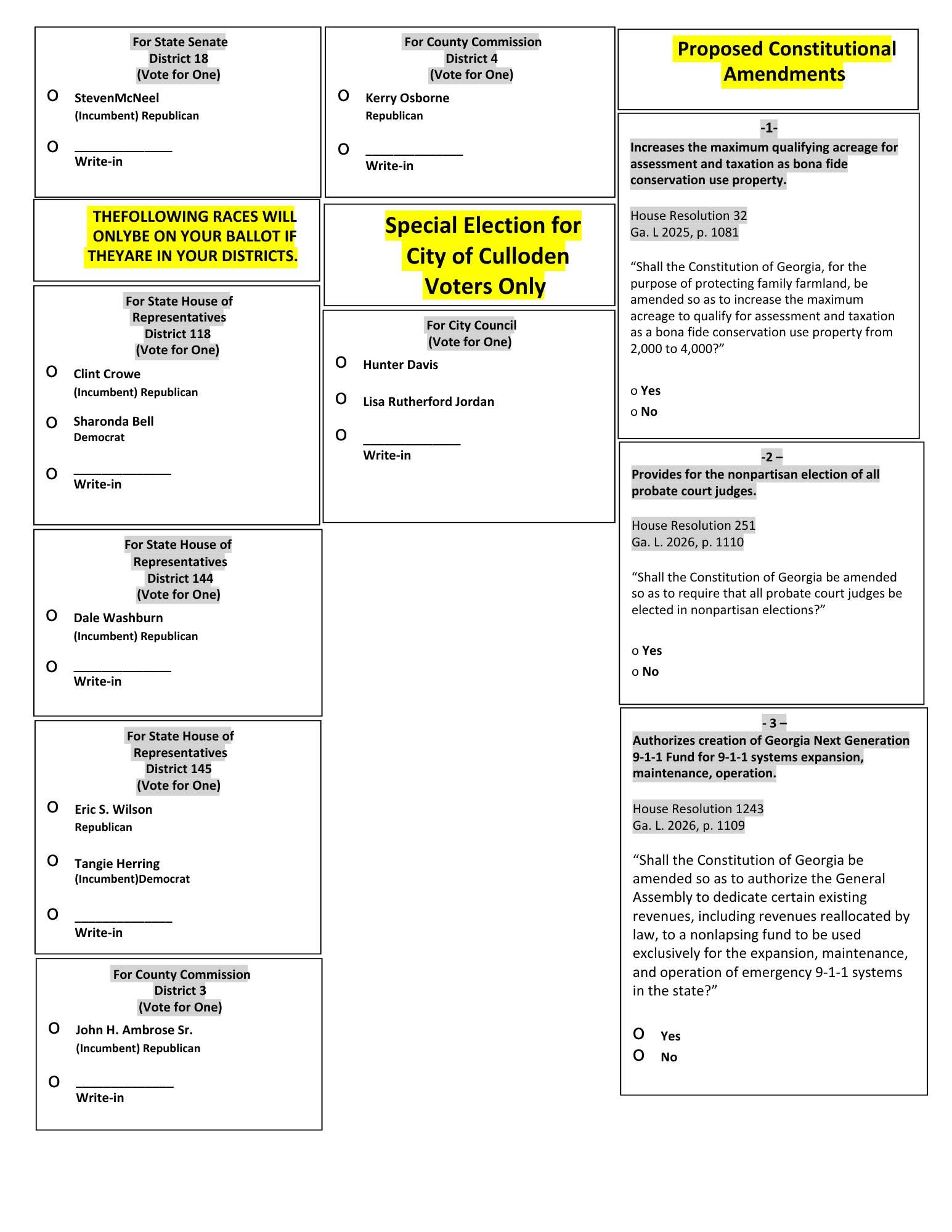 Colorodo Voting Map Sample Ballot for the Nov. 3, 2026 General and Special Election ...
